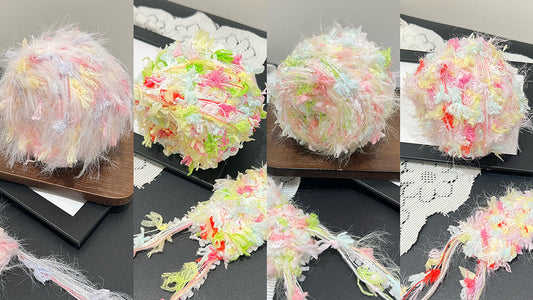 Artisan hand-blended yarn cakes in pastel and candy tones for crochet and knitting