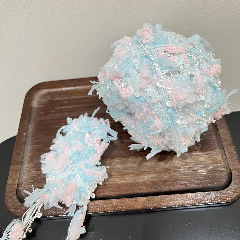 Light blue blush pink pastel floral blend hand blended yarn 100g cake, cloud soft textured art yarn for crochet knitting DIY craft