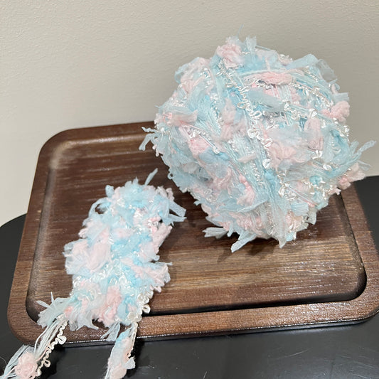 Light blue blush pink pastel floral blend hand blended yarn 100g cake, cloud soft textured art yarn for crochet knitting DIY craft