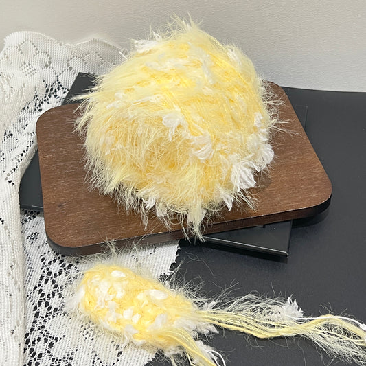 Cream lemon yellow cloud soft hand blended yarn 100g cake, lightweight textured floral spring yarn