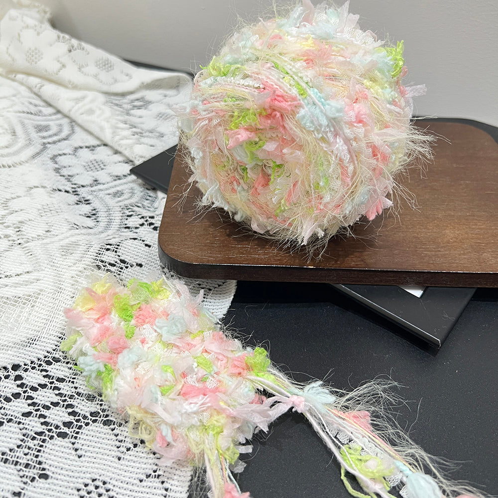 Spring pastel floral hand blended yarn 100g cake, cloud soft textured art yarn for crochet knitting DIY craft